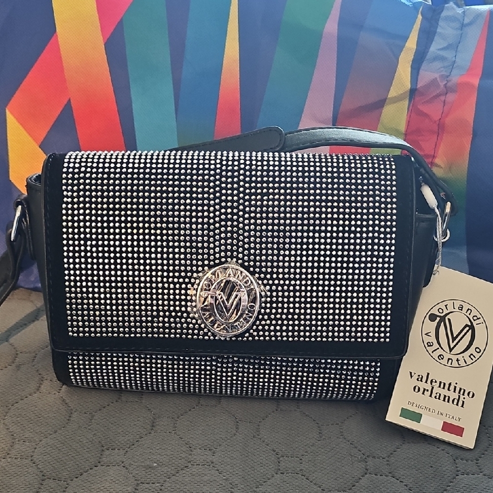 Nwt Valentino Orlandi Black and Silver Crossbody Bag